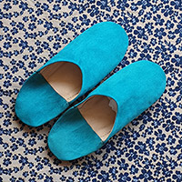 Babouches en daim bleu turquoise