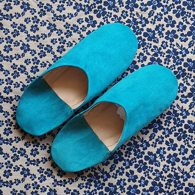 Babouches En Daim Bleu Turquoise (Réf. BABF-007)