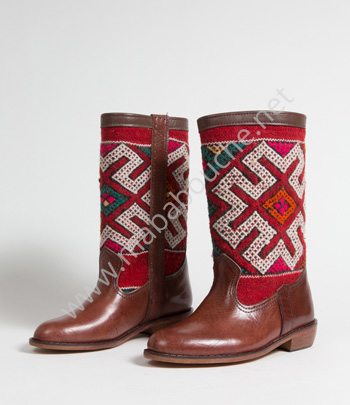 Bottes Kilim cuir mababouche authentiques et éthiques (Réf. LB2-36)