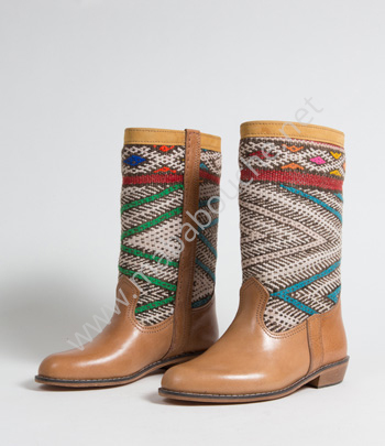 Bottes Kilim cuir mababouche authentiques et éthiques (Réf. MCL1-38)