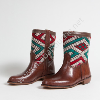 Bottines Kilim cuir mababouche authentiques et éthiques (Réf. CB1-37)