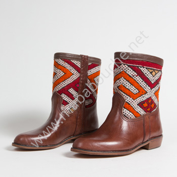 Bottines Kilim cuir mababouche authentiques et éthiques (Réf. CB2-38)