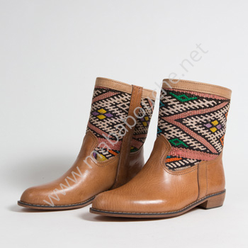 Bottines Kilim cuir mababouche authentiques et éthiques (Réf. LOC7-41)