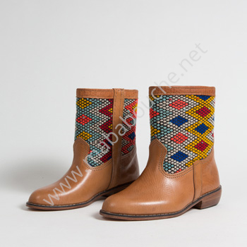 Bottines Kilim cuir mababouche authentiques et éthiques (Réf. MOI-38)