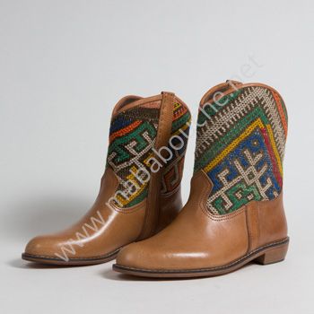 Bottines Kilim cuir mababouche authentiques et éthiques (Réf. P11-41)