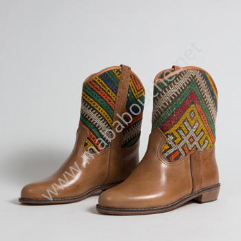 Bottines Kilim cuir mababouche authentiques et éthiques (Réf. P9-40)