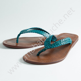 Tongs cuir femmes <br>tresse bleu turquoise (002)