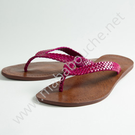 Tongs cuir femmes <br>tresse rose fuchsia (003)