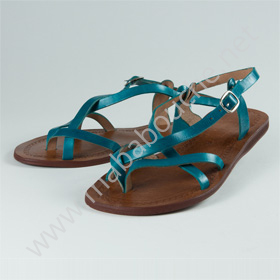 Sandales cuir femmes <br>entrelacée azur (008)