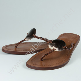 Tongs cuir femmes <br>gazelle marron (017-01-38-149)