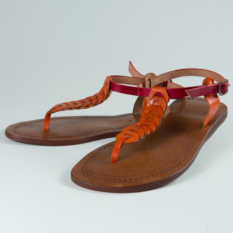 Nu-pieds cuir femmes <br>serpentine orange (020)