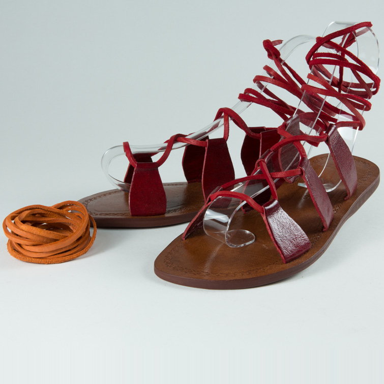 Spartiates cuir femmes cleopatre rouge 023 mababouche