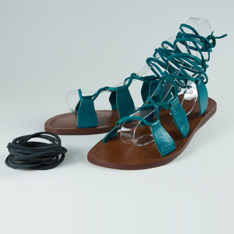 Spartiates cuir femmes <br>cléopâtre bleu turquoise (024)