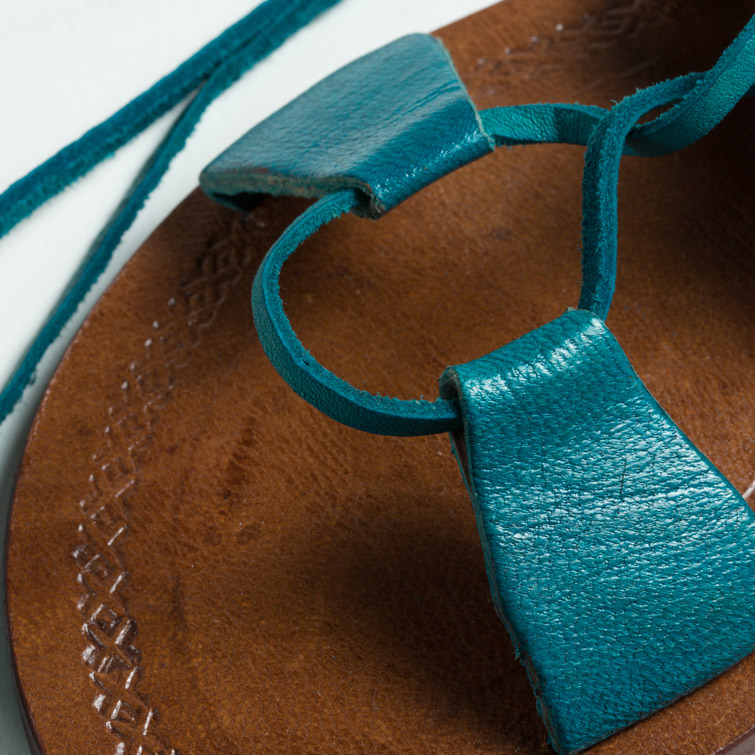 Spartiates cuir femmes <br>cléopâtre bleu turquoise (024)