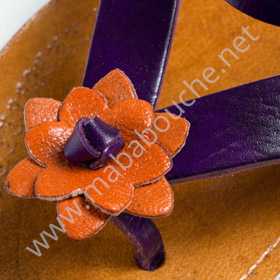 Tongs cuir femmes <br>marguerite aubergine orange (028)