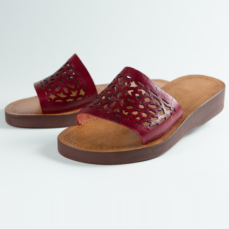 Mules cuir femmes <br>arabesque rouge (029)