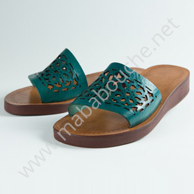 Mules cuir femmes <br>arabesque bleu turquoise (030)