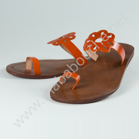 Tongs cuir femmes <br>fleur des champs orange (035)