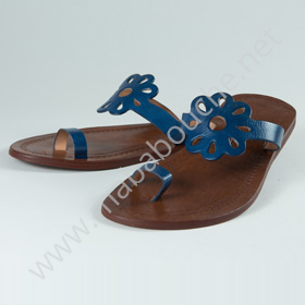 Tongs cuir femmes <br>fleur des champs bleu denim (036)