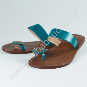 Tongs cuir femmes <br>bijou bleu turquoise (039)