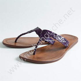 Tongs cuir femmes <br>tresse arabesque aubergine (041)