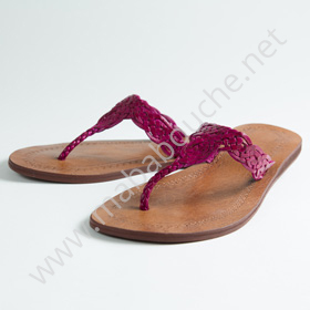 Tongs cuir femmes <br>tresse arabesque rose fuchsia (042)