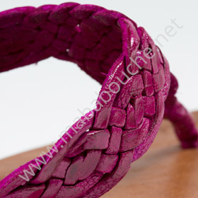 Tongs cuir femmes <br>tresse arabesque rose fuchsia (042)