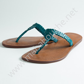 Tongs cuir femmes <br>tresse cobra bleu turquoise (043)