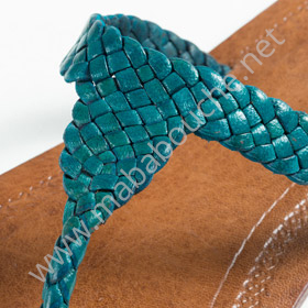 Tongs cuir femmes <br>tresse cobra bleu turquoise (043)