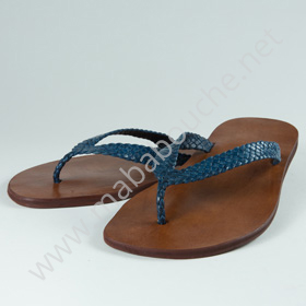 Tongs cuir hommes <br>tresse bleu denim (h003)