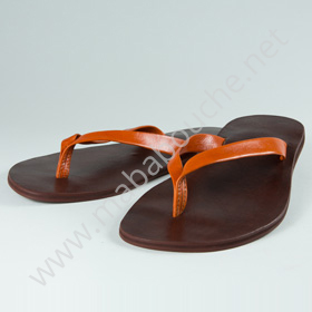 Tongs cuir hommes <br>saharienne orange (h008)