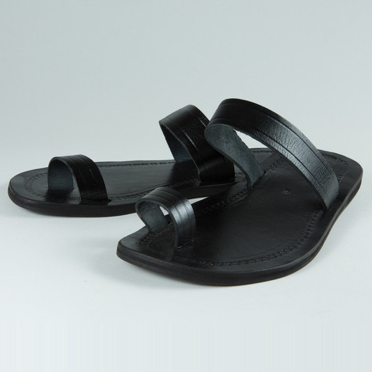 nu-pieds cuir noirs hommes (h011)